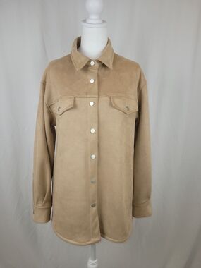 Suzy Shier Beige Suede-Look Utility Jacket